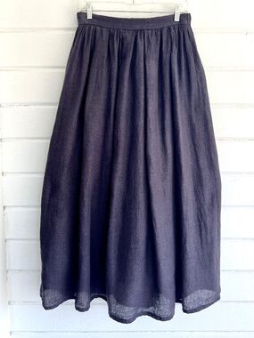 MIZUIRO IND Japan 100% Linen Maxi Skirt with Stretch Waist in Midnight - 3